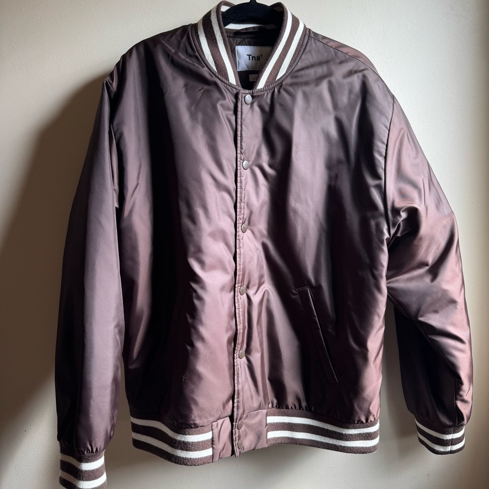 TNA Satin Bomber Jacket - Chocolate Brown